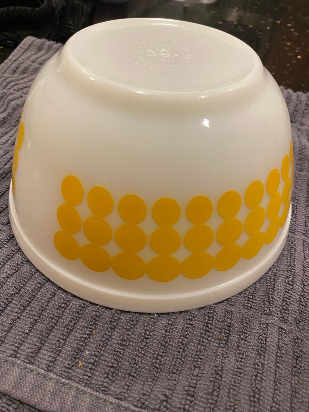 Pyrex White Mixing Bowl with Yellow Dot Pattern